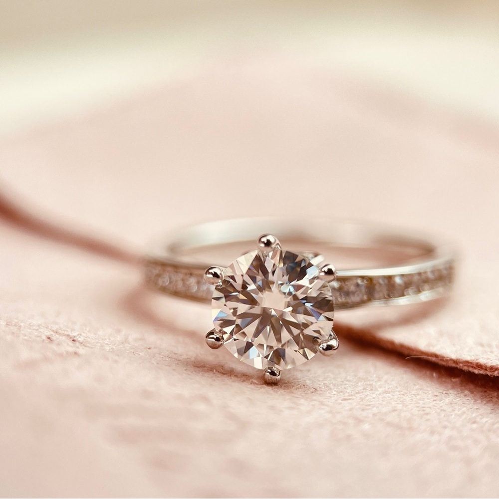 S925 with 18k Gold Plating Hidden Halo Engagement Ring Moissanite 1.19ctw - Picture 3 of 8